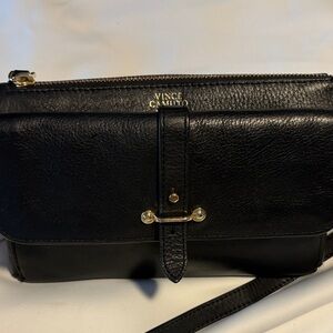 Vince Camuto Black Leather Crossbody Bag with Gold Accents